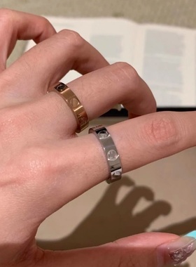 钉子戒指男女18K玫瑰金love满天星情侣对戒指环黄金白金窄版宽版