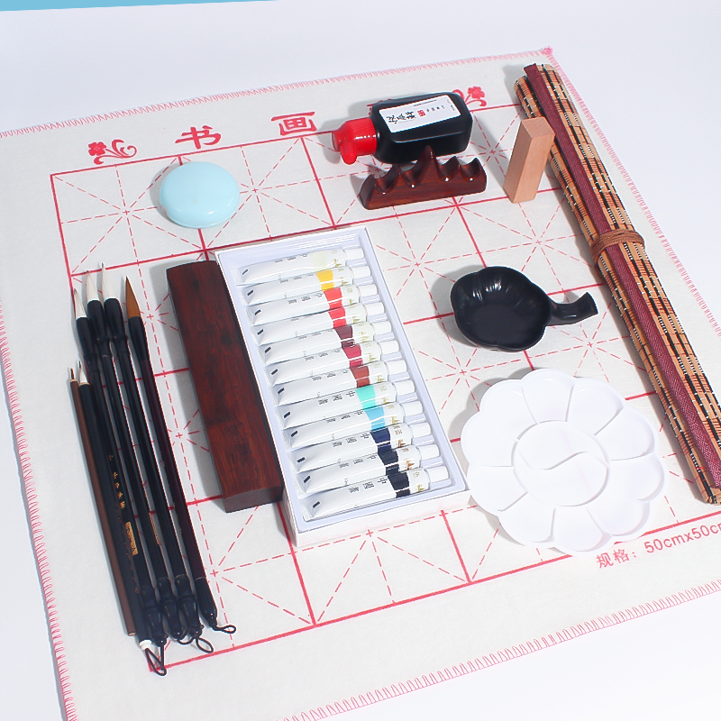 国画颜料初学者套装中国画用品工具全套入门材料小学生儿童用水墨画工笔画颜料美术生专用12色24色收纳工具箱-图1