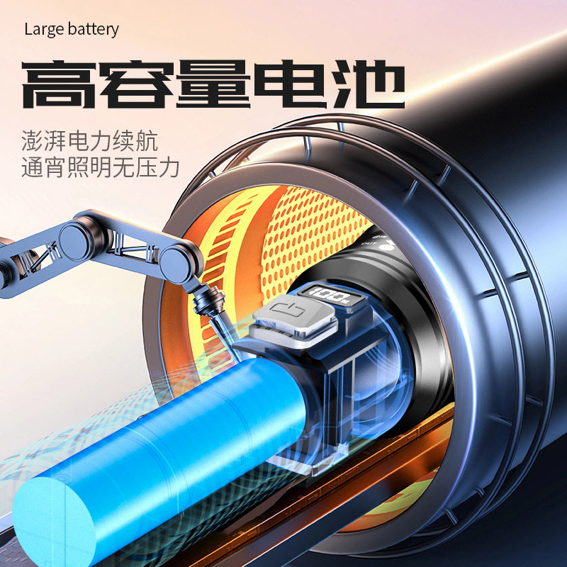 手电筒强光充电长续航家用户外耐摔变焦聚光便携超亮氙气照明灯