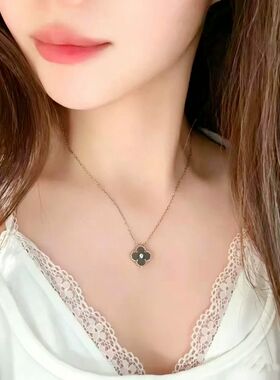 四叶草项链女轻奢大小号玛瑙贝母锁骨链玫瑰金黄金紫玉髓虎眼石女