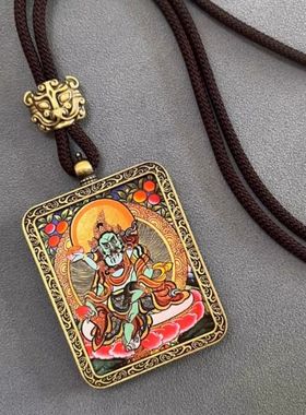 唐卡 手绘黄财神唐卡吊坠厂家批发景区夜市地摊招财配饰纪念品