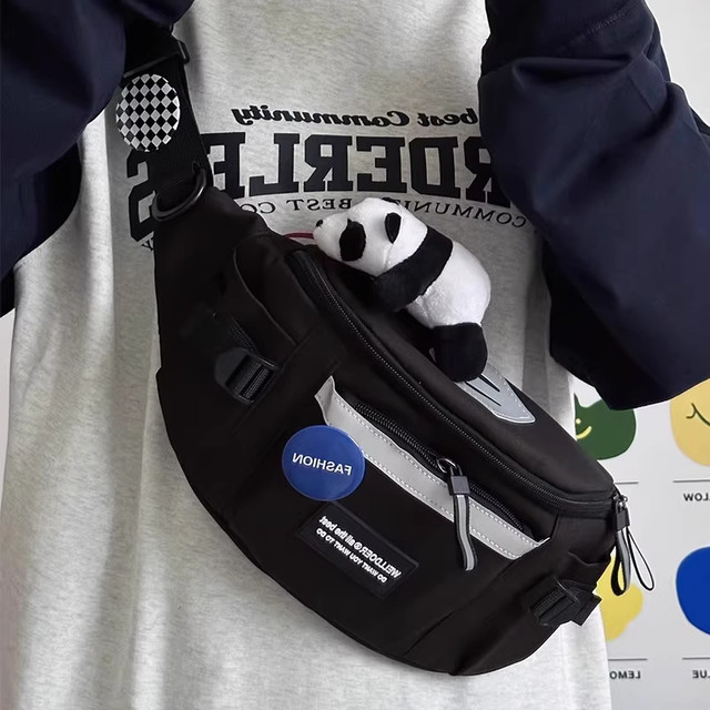 Sports waist bag 2025 new chest bag crossbody bag men's mobile phone bag dumpling bag shoulder bag large capacity multi-compartment