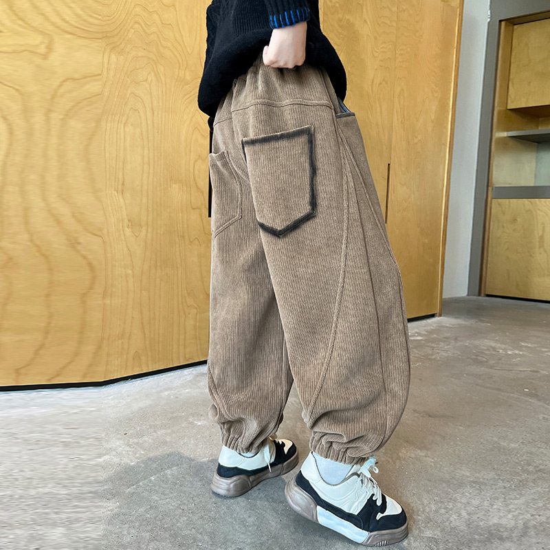 男童加绒裤子秋冬款2025新款儿童灯芯绒休闲裤冬季中大童男孩长裤 - 图1