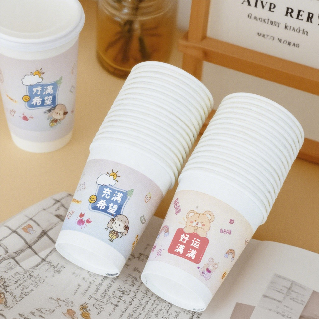 Disposable cartoon paper cup thickened for commercial office home use cute anti-scalding and leak-proof food grade 250ml full box