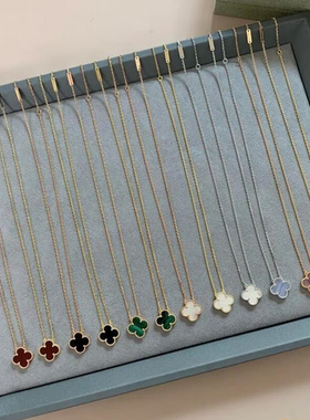 v金18K幸运四叶草项链女轻奢贝母玛瑙锁骨链不掉色玫瑰金黄金金色