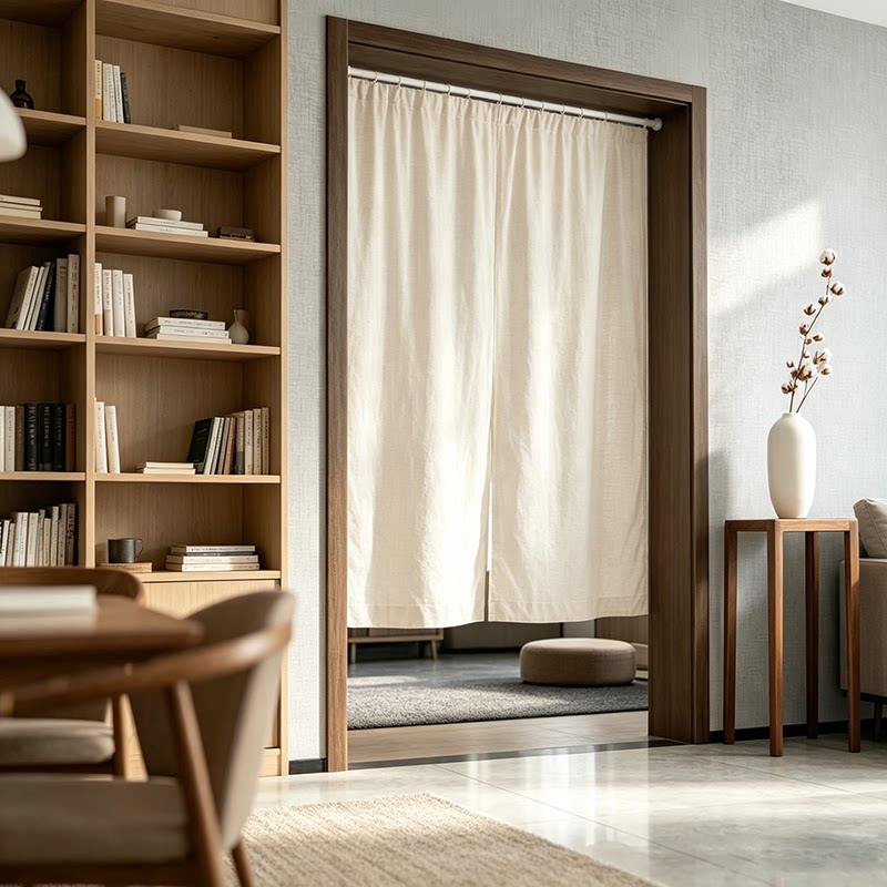 Modern simple light luxury door curtain polyester cotton solid color simple ins style home fabric living room bedroom semi-blackout curtain