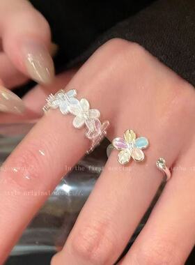 春日小花戒指女锆石滴油彩色花朵开口戒指韩版小清新时尚简约指环