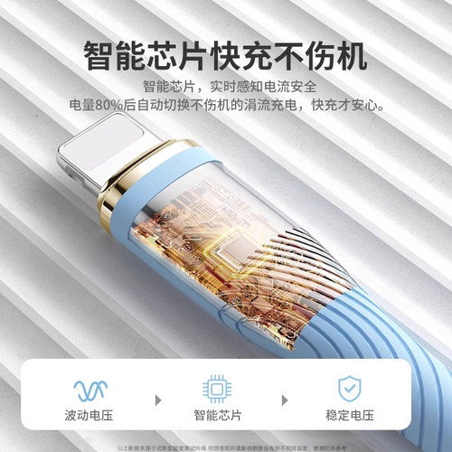 弎希数据线适用苹果iPhone5-14系列压纹蓝线lighting单条1.5米 - 图2