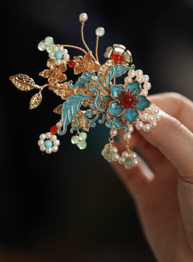 国风珍珠花金属边夹华宜饰品
