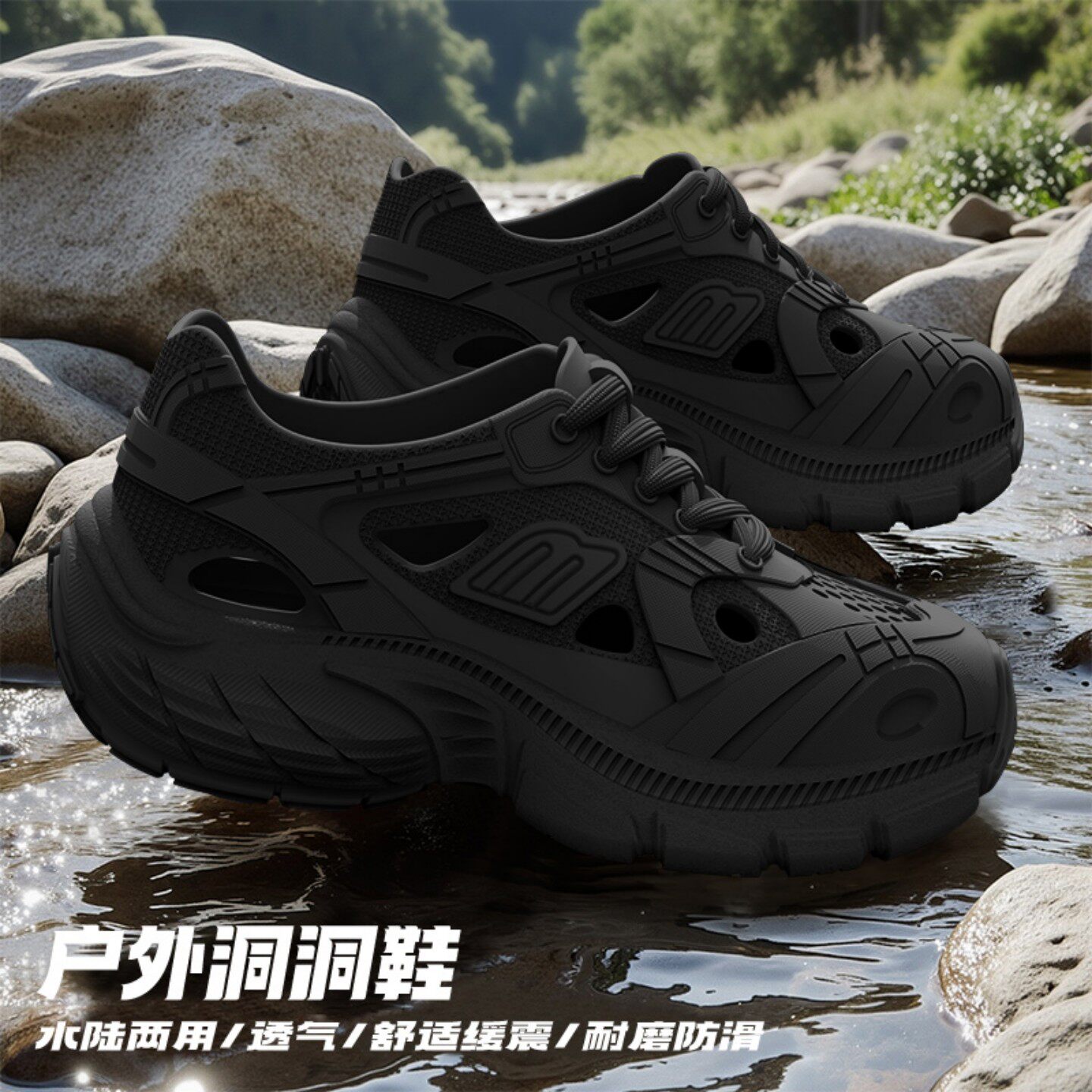 七色纺洞洞鞋女士2026夏季新款增高外穿防滑防臭情侣海边沙滩凉鞋