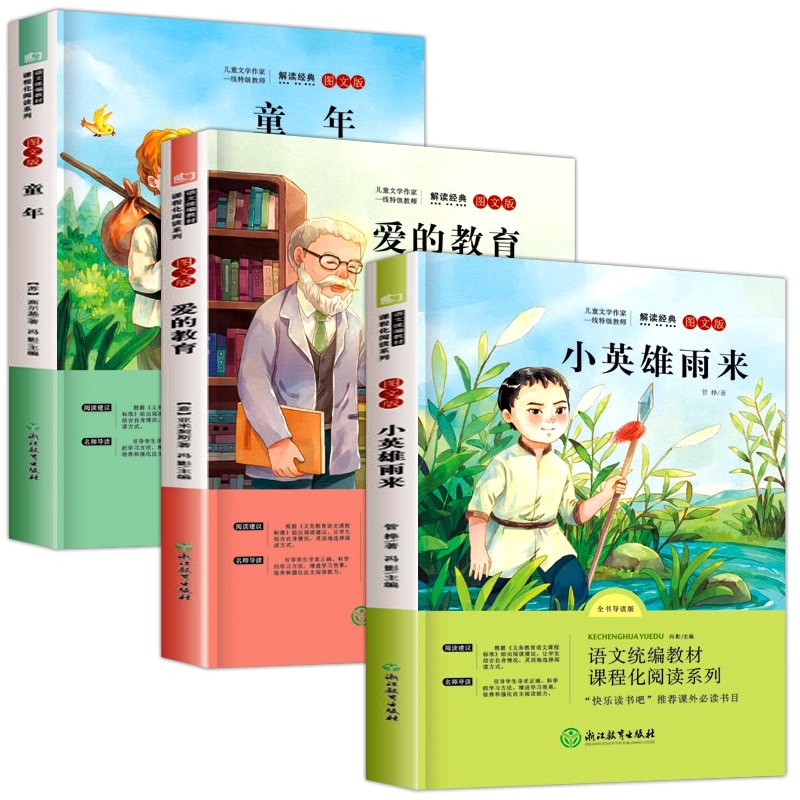 全套3册 童年爱的教育小英雄雨来六年级上册必读的课外书老师推荐经典书目正版完整版高尔基管桦原著快乐读书吧6上鲁滨逊漂流记4册 - 图3
