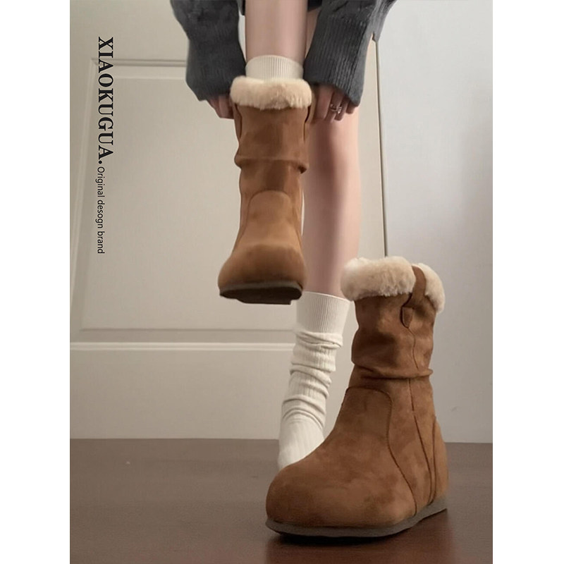 复古圆头保暖雪地靴女2025新款冬季加绒毛毛棉靴内增高勃肯短靴子,淘宝优惠券,粉丝福利购,淘宝优惠卷