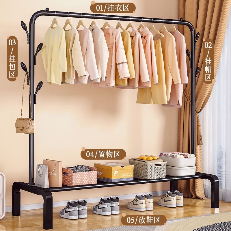 衣帽架晾衣架落地卧室出租屋室内挂衣服杆架子晒衣架置物房间移动 - 图0