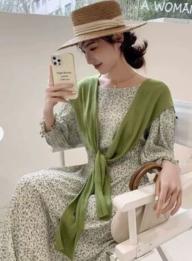 夏季新款丝光棉薄款冰丝针织披肩搭配衬衫外搭护颈小坎肩春秋女