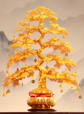 发财树纯手工编织摇钱树工艺品家居装饰乔迁新居开业礼物招财摆件