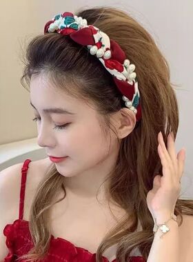 发箍女高级感复古珍珠麻花气质宽边防滑带齿头箍成人高颜值女发箍