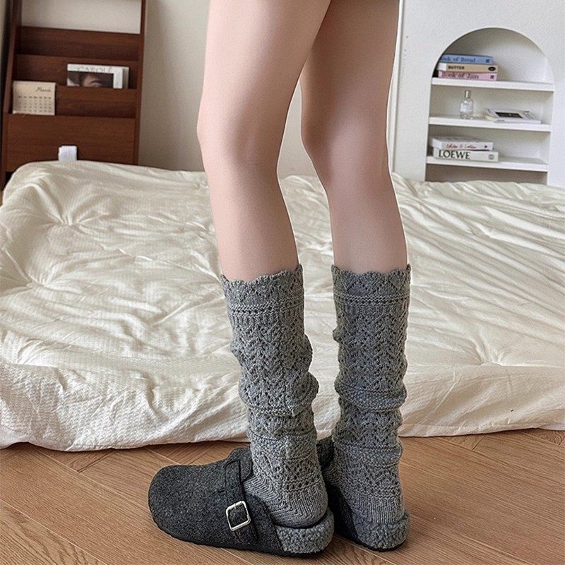 袜子镂空堆堆袜灰色花边女秋冬小腿配鲨鱼裤的袜子保暖针织长筒袜,淘宝优惠券,粉丝福利购,淘宝优惠卷