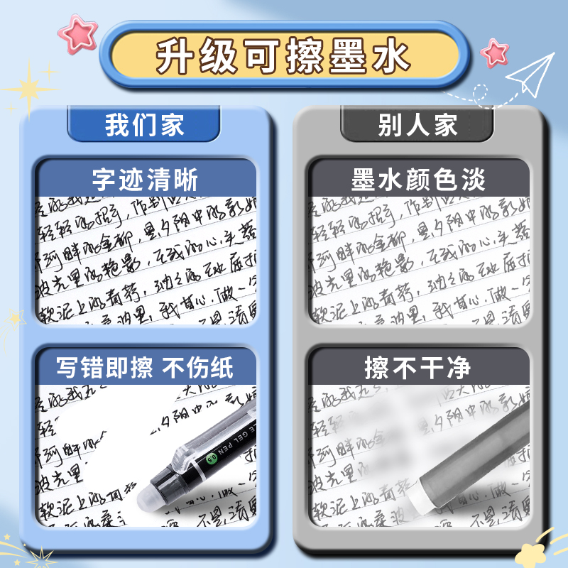 按动热可擦笔中性笔小学生专用热敏魔力擦晶蓝笔芯黑色st头摩擦摩易擦水笔热可擦写办公简约橡皮作业速干圆珠 - 图2