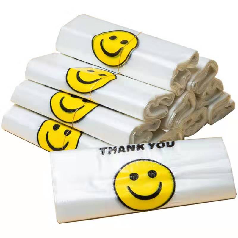 笑脸一次性透明塑料袋定制做食品袋商用打包背心购物方便手提袋子-图3