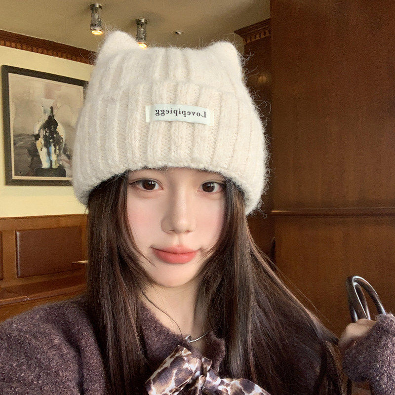 帽子女款猫耳朵秋冬季韩系大头围可爱保暖护耳显脸小针织毛线冷帽,淘宝优惠券,粉丝福利购,淘宝优惠卷