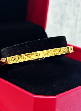 镀真金强保色古法沙金鱼鳞贵妃卡扣手镯精致高级百搭气质轻奢手镯