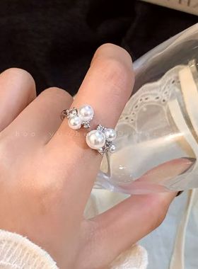 开口可调节珍珠戒指女感小众设计食指戒2026新款轻奢指环