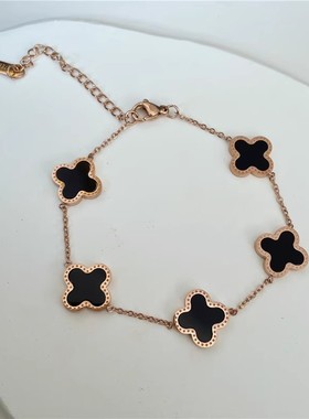 女生不掉色精致四叶草手链高级感金色红玛瑙五花手饰轻奢闺蜜礼物