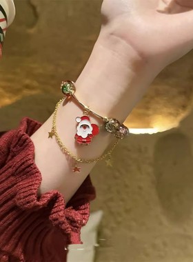 圣诞限定~新款爆花珠星星链条手链女高颜值姜饼人圣诞树串珠手串