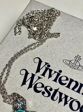 西太后新款薇薇安湖蓝色可转动幸运珠土星项链女时尚百搭项饰代发