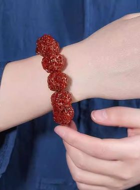 机刷大金刚菩提子手串男款五瓣红皮玉化包浆盘玩串珠爆肉核桃手链