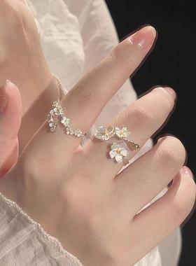 【繁花似锦】山茶花闺蜜对戒小众设计感轻奢简约气质开口闺蜜学生