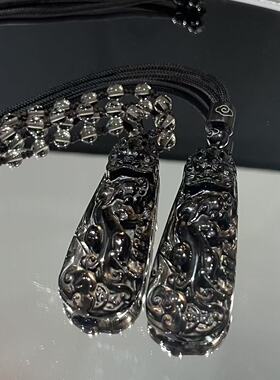 天然冰种黑曜石龙头貔貅男女款