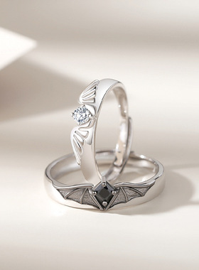 原创天使恶魔情侣对戒个性创意小众设计万圣节羽翼戒指锆石指环潮
