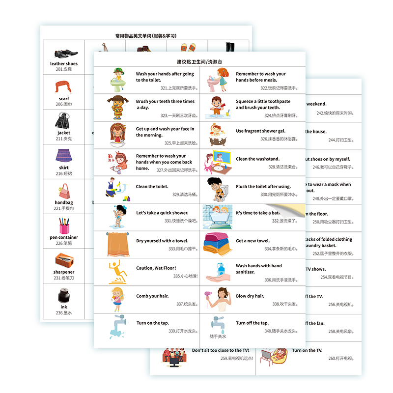 色家庭情景英语贴纸英文单词口语便利贴日常场景指令贴便签小学生儿童标签学习专用品标签贴条有粘性防水空白 - 图3