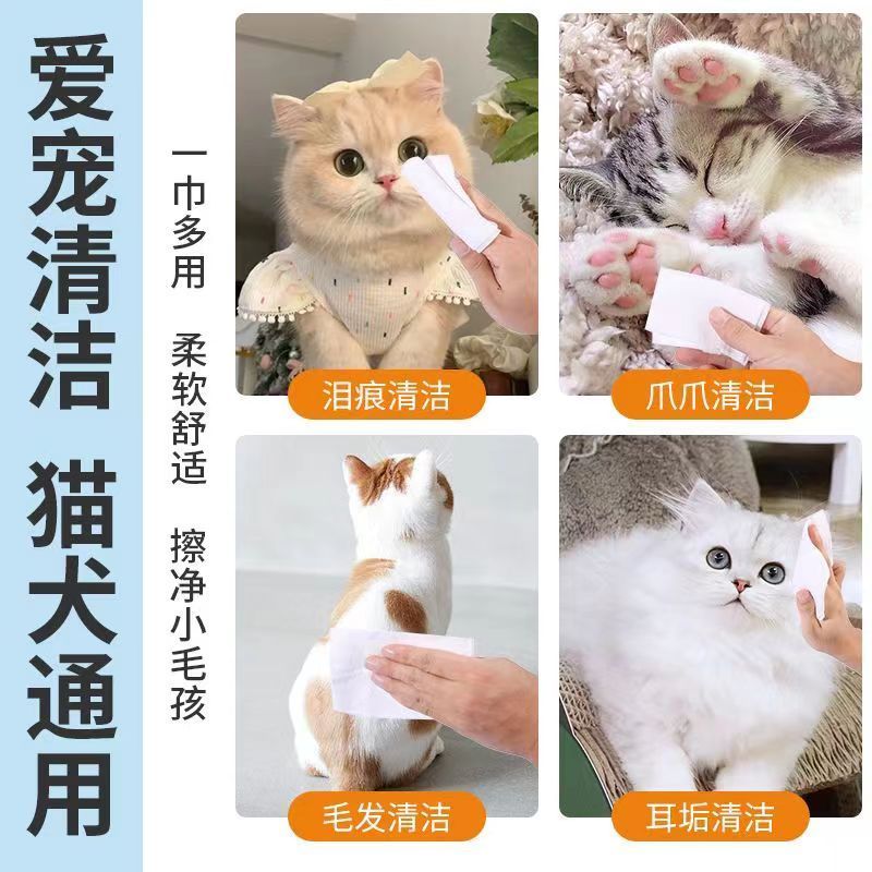 宠物清洁免洗湿巾加厚狗狗猫咪洗澡擦屁股脚部清洁用品除臭湿纸巾 - 图0