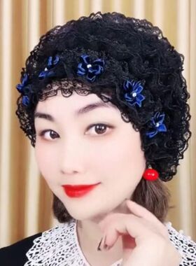 薄款包头帽遮白发帽蕾丝帽时尚小帽防风帽光头帽女头巾夏季花朵