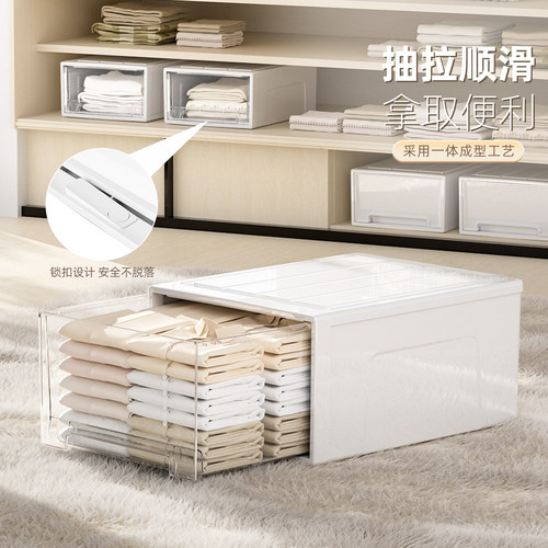 抽屉式收纳盒衣柜透明收纳箱家用衣服内衣衣物储物柜子塑料整理箱 - 图1