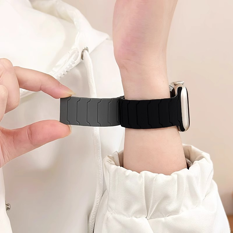 适用applewatch ultra3表带iwatch9苹果S10手表S9硅胶磁吸高级铠甲男运动watchs8运动SE女智能7腕带49mm新款 - 图0