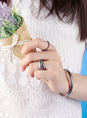 欧美复古钛钢戒指男三套圈个性戒指女信仰字母情侣对戒时尚潮配饰