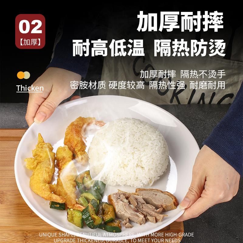 白色密胺盘子仿瓷餐具饭店菜盘塑料圆盘盖浇饭快餐盘商用分餐轻奢-图2