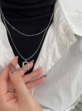 宋妍霏同款爆款双层叠戴设计感方形锁骨链潮简约气质百搭项链