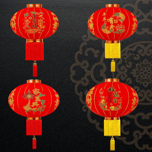 植绒大红灯笼喜庆户外阳台灯笼农村大门挂饰新年装饰防水布置电池 - 图0
