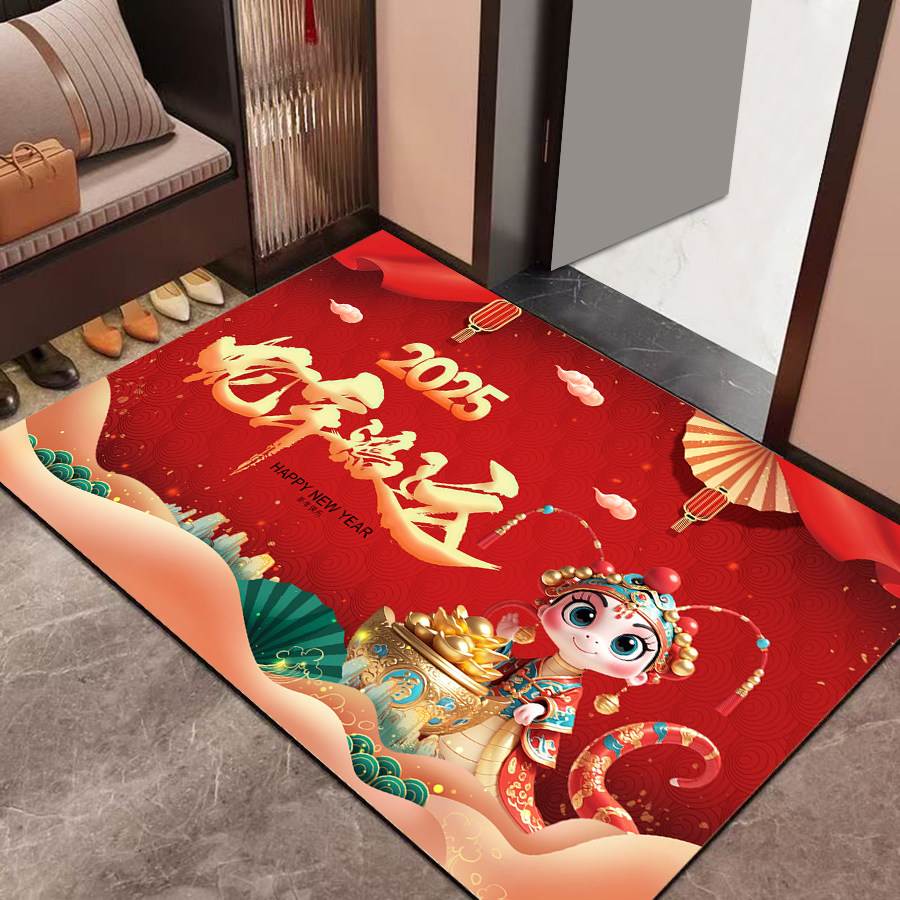 2025蛇年喜庆入户门垫新款门口脚垫红色玄关耐脏地毯新年耐脏防滑
