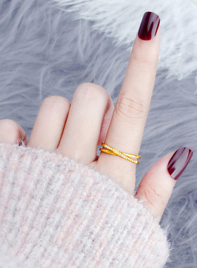 气质交叉镶钻戒指女韩版钛钢指环轻奢2022新款小众设计感个性精致