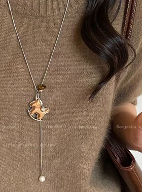 2026新款小马吊坠项链女秋冬长款毛衣链复古本命年好运配饰新