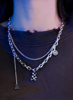轻奢嘻哈锁骨链女小众美式叠戴项链男痞帅朋克风不掉色辣妹毛衣链