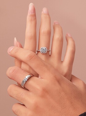 仿真莫桑石方形假钻戒婚戒情侣对戒一对男女求婚婚礼仪式开口戒指