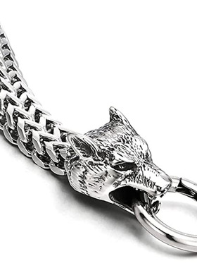 欧美爆款不锈钢复古个性维京狼头手链狼头Franco Link锁链手链男