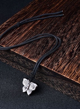 天然银曜石蝴蝶吊坠中式情侣项链