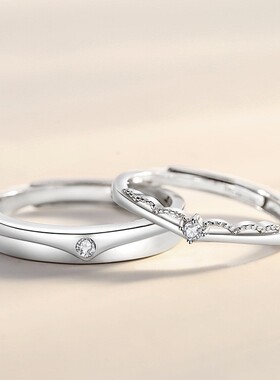 s925纯银情侣戒指一对韩版简约时尚指环个性复古素圈对戒小众设计